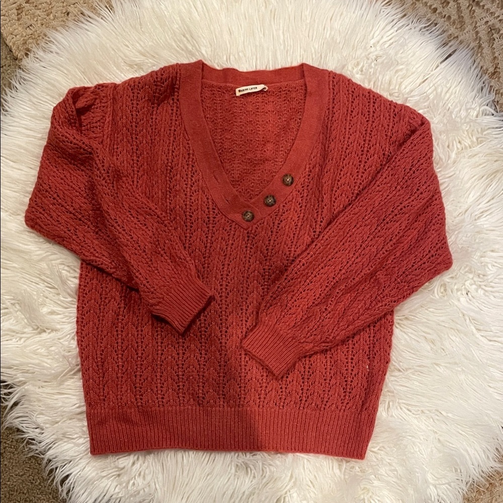 Marine Layer Brick Red V-Neck Sweater